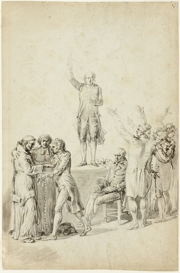 Study for The Oath of the Tennis Court: Bailly Standing on the Desk, Asking for a Vote