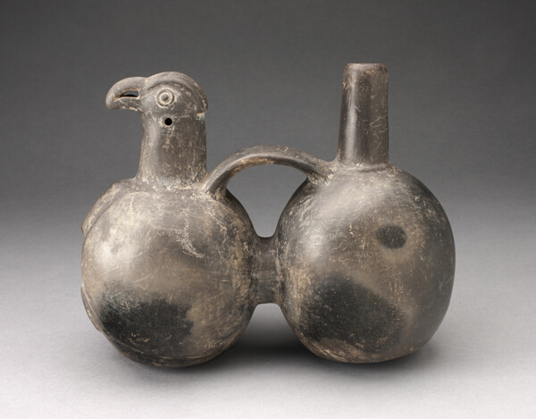 Double-Chambered Strap Vessel with Sculpted Bird Head