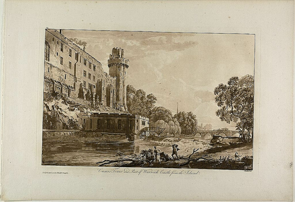 Caesar’s Tower and Part of Warwick Castle from the Island, plate three from Views of Warwick Castle