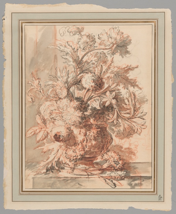 Flowers in an Urn Decorated with Putti, on a Plinth