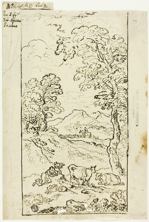 Hilly Landscape with Cows and Shepherds in Foreground