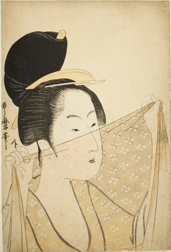 Woman Holding up a Piece of Fabric (Nuno o kazasu onna)