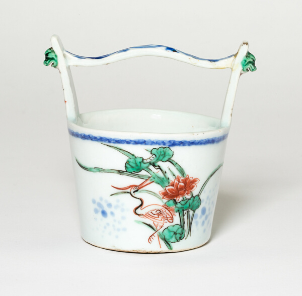 Miniature Water Bucket with Birds by Lotus Flowers