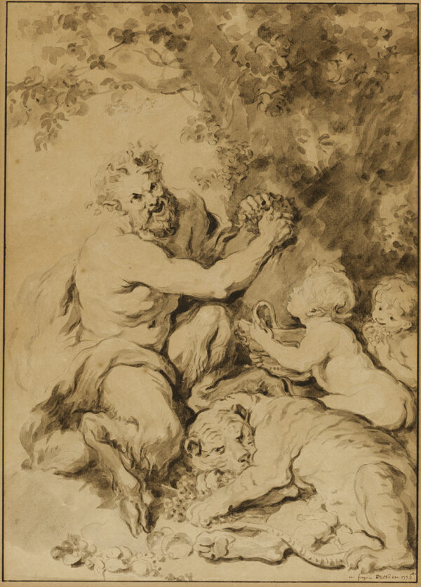 Satyr Pressing Grapes Beside a Tiger