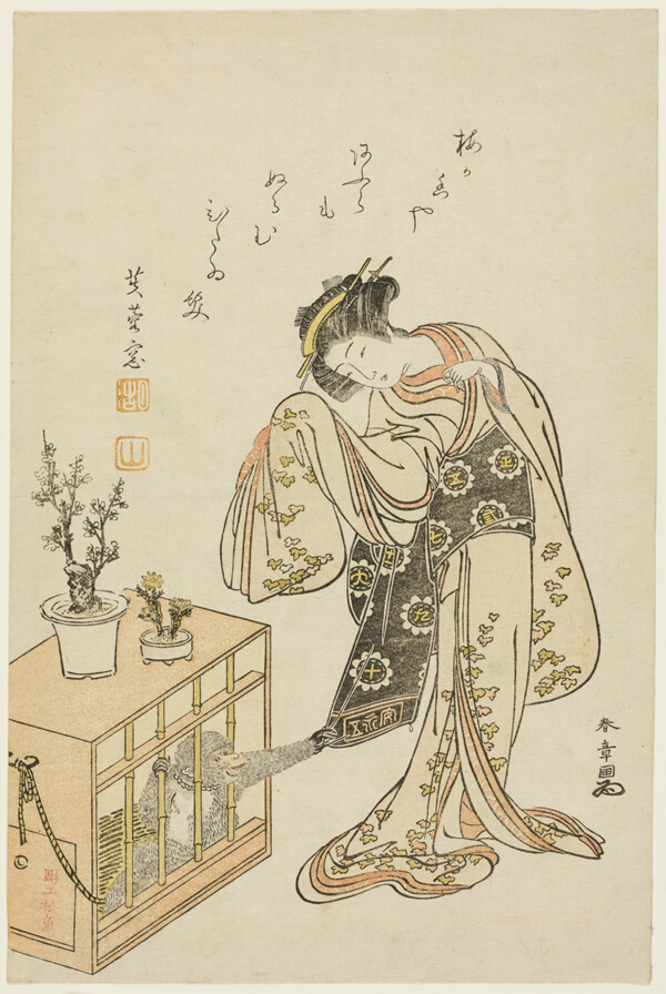 Young Woman with a Caged Monkey (Calendar Print for New Year 1776)