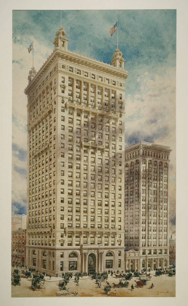 Land Title and Trust Building with Addition, Philadelphia, Pennsylvania, Perspective Rendering