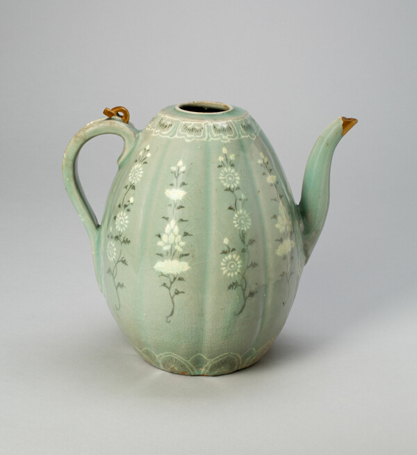 Melon-Shaped Ewer with Stylized Floral Scrolls
