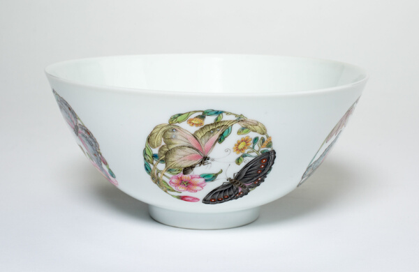 Bowl with Medallions of Butterflies, Peonies, Chrysanthemums, Peaches, Plums and Orchids