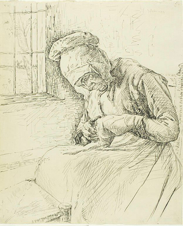 Old Woman Mending at the Window