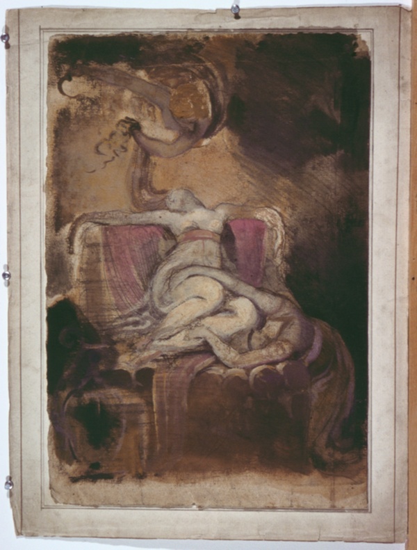 Sketch for 'Dido on the Funeral Pyre' (recto); Erotic Sketch of Man and Woman (verso)