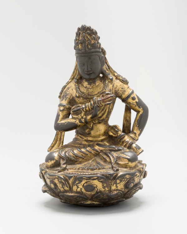 Vajrasattva Seated on Lotus Flower with Hands Grasping a Thunderbolt (Vajra) and Bell (Ghanta) with Thunderbolt Handle