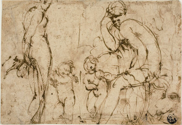 Venus and Mars with Putti (recto); Bearded Man Moving to Right (verso)