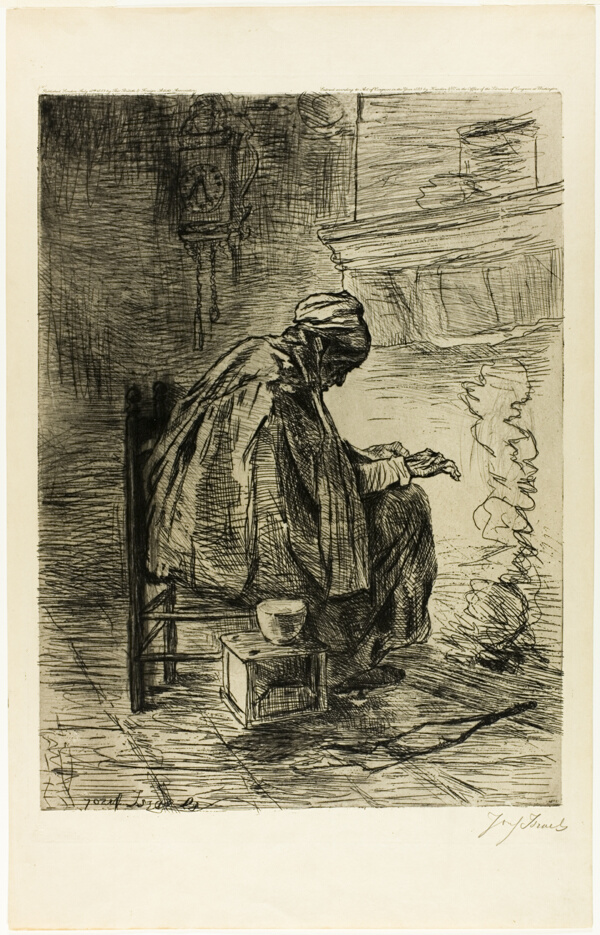 Old Woman Warming her Hands