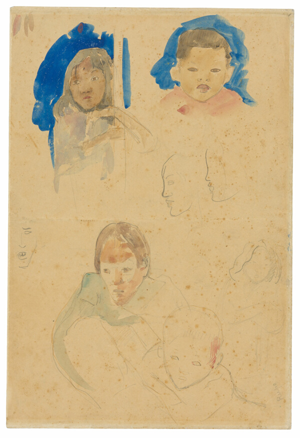 Sketches of Children, a Woman, and Profiles (recto), Sketches of Horses and Child (verso)