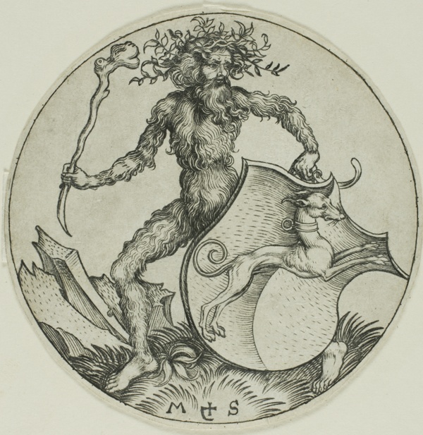Shield with a Greyhound, Held by a Wild Man