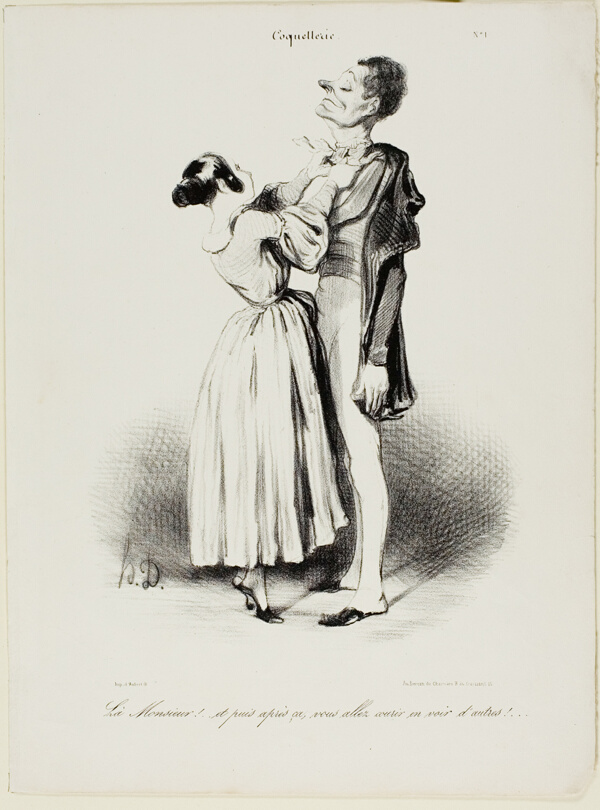 “There you are, my dear.... and now I bet you'll be going after other girls....,” plate 1 from Coquetterie