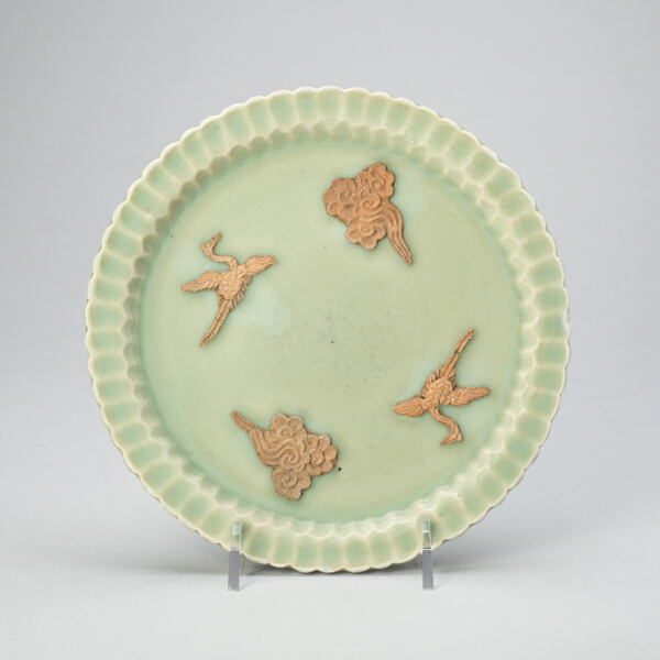 Scalloped-Rim Dish with Cranes and Clouds