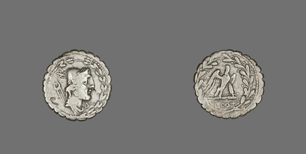 Denarius Serratus (Coin) Depicting the God Vulcan