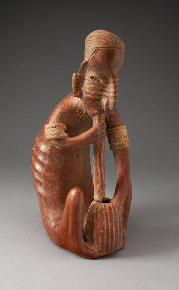 Seated Figure Drinking from a Vessel using a Tube
