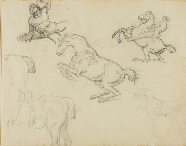 Sketches: Reclining Nude, a Horseman and Various Horses
