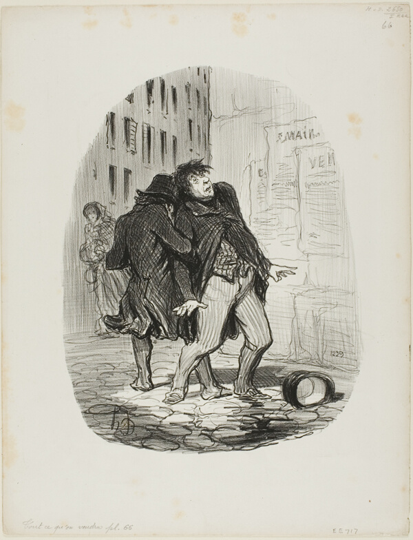 “- Tell me, my friend, all the people who walk in this area turn around... could it be that this is the politician's district?,” plate 66 from Tout Ce Qu'on Voudra