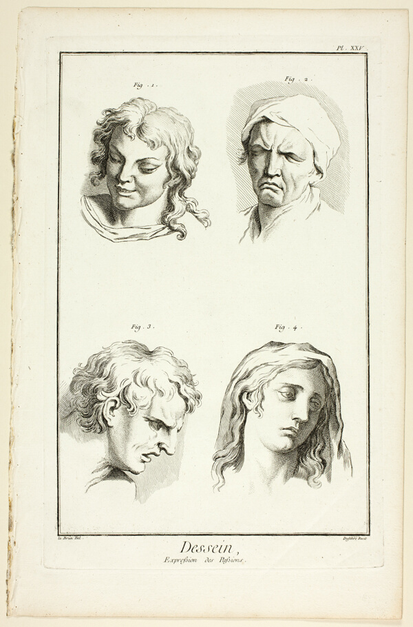 Drawing: Expressions of Emotion (Laughter, Weeping, Compassion, Sadness), from Encyclopédie