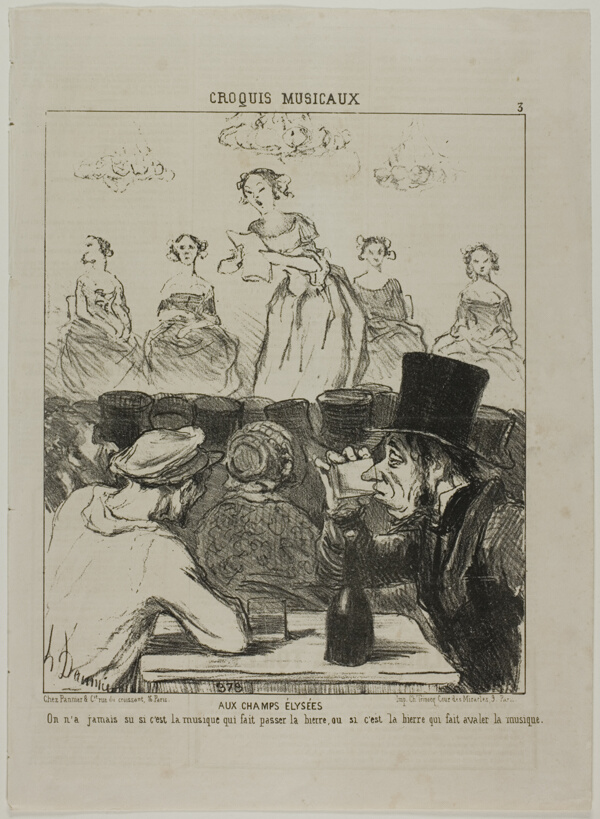 At the Champs-Elysées. It has never been quite clear whether the music makes the beer go down, or the beer that makes you swallow the music, plate 3 from Croquis Musicaux