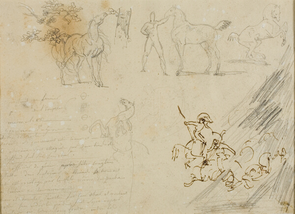Sketches of Horses, Groom Holding Horse, a Cavalry Battle