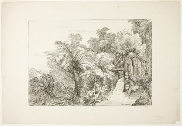 A Mill Lock in the Middle of Willows, plate 97 from Figures de différents caractères, de Paysages, et d’Etudes dessinées d'après nature (Figures of Different Characters, Landscapes, and Studies Drawn from Nature)