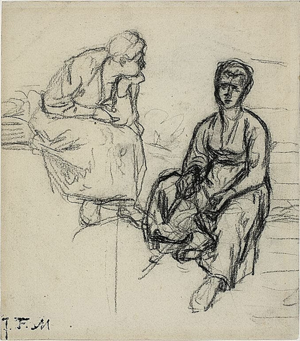 Two Studies of a Seated Peasant Woman (recto); Study of a Young Girl Wearing a Hat (verso)