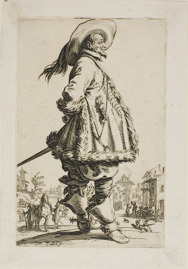 The Gentleman in a Fur-Trimmed Mantle, Holding his Hands Behind his Back, plate seven from La Noblesse