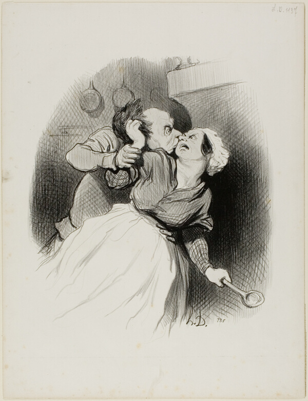 A Return of Youth. “Yell as much as you like, you little devil you.... my wife isn't home.... tear out my hair to your heart's content!,” plate 50 from Les beaux Jours de la vie