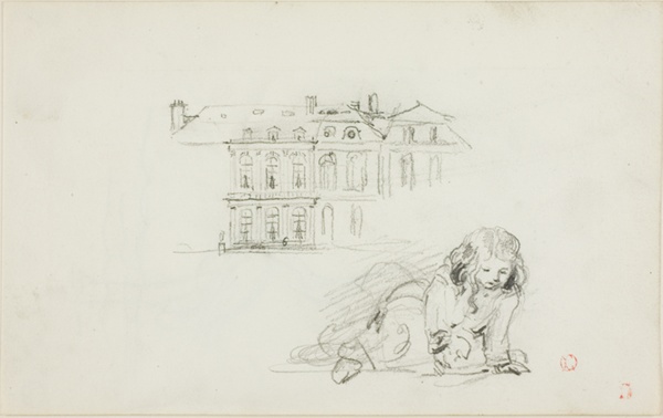 Sketches: The Hotel de Ville, Tours and a Girl Playing (recto); Stork (verso)