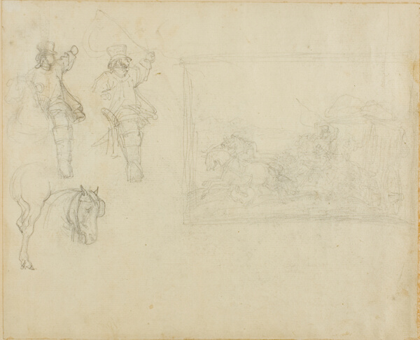 Sketches of Postillions and a Stagecoach