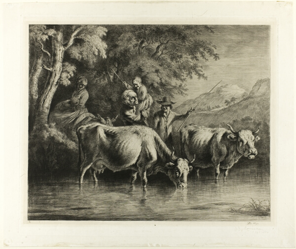 Cattle and Peasants Fording a Stream