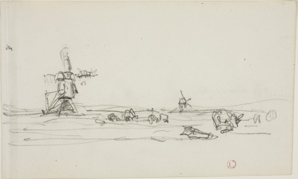 Landscape in Holland (recto); Sketch of Windmills by Water (verso)