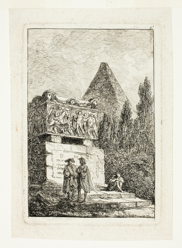 Landscape with Pyramid and Sarcophagus, plate six from Les Soirées de Rome