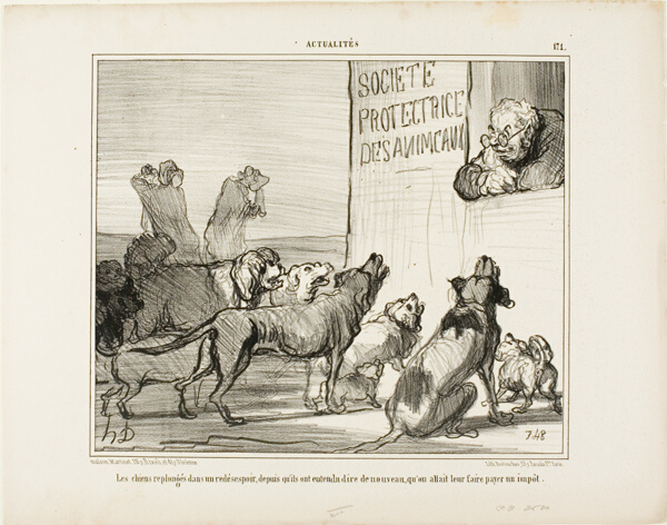 The Dogs are Again Falling in Despair After Having Heard that There Will Be a New Dog Licence Tax After All, plate 171 from Actualités