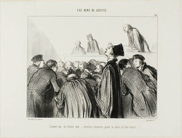 The lawyer becomes sick, a last resort when his case is beginning to also look sick, plate 30 from Les Gens De Justice