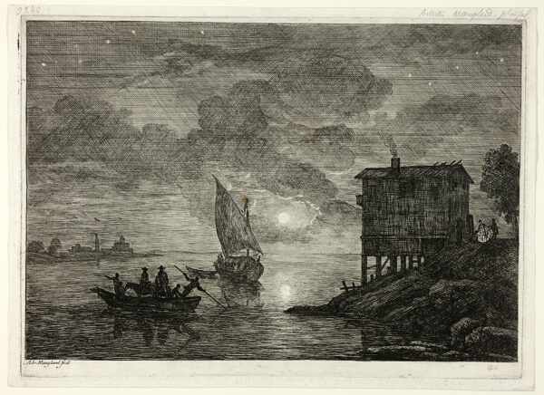 Moonlit Harbor Scene with Ferry