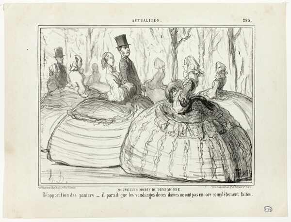 New Fashion of the Half-World. Reappearance of the baskets – it seems that these ladies are not yet quite done with their harvest, plate 295 from Actualités