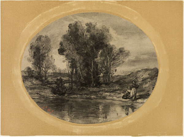 Figures by a Pond