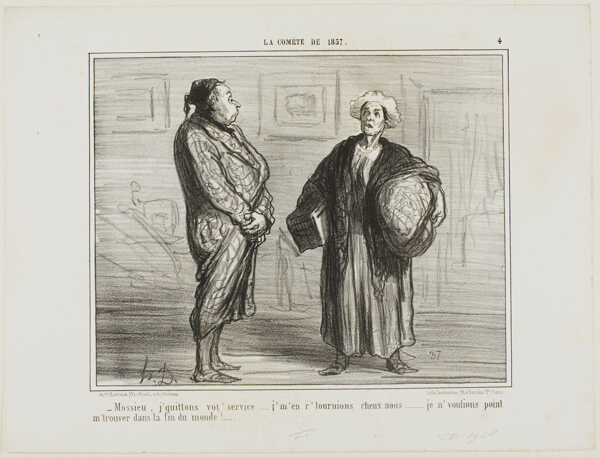“- Monsieur, I quit your service, I am going home... I don't want to be here when the world ends,” plate 4 from La Cométe De 1857