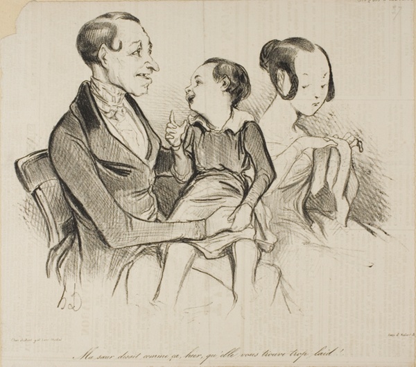 “My sister was saying yesterday, she thinks you are just too ugly!,” plate 37 from Croquis D 'expressions