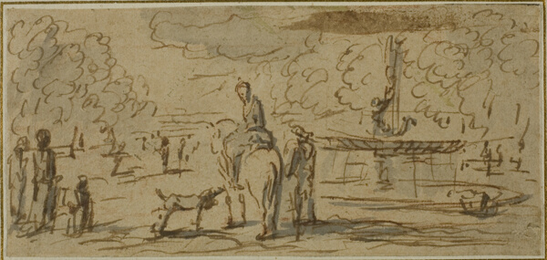 Figures Walking and on Horseback in a Park