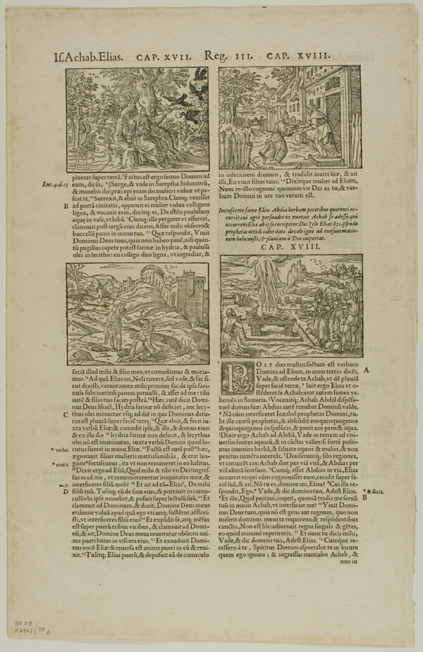Four Illustrations to I Kings (recto) and Illustration to I Kings (verso) from Biblia Latina, plate 78 from Woodcuts from Books of the XVI Century