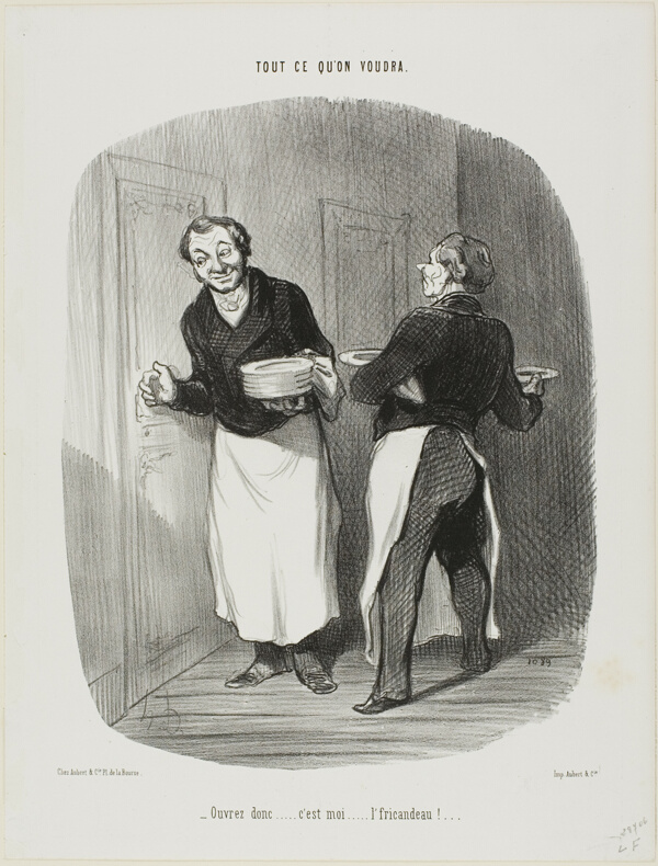 “- Open up..... it's me.... the veal-stew!,” plate 17 from Tout Ce Qu'on Voudra