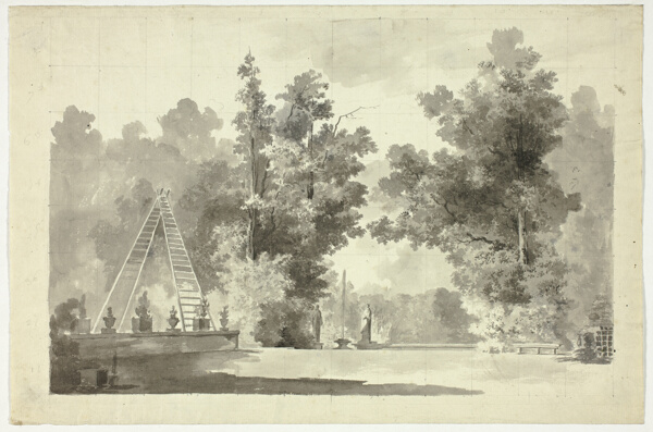 View of the Park at Versailles: Arch of Ladders with Plants; Statuary