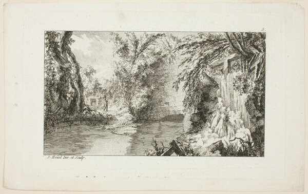 Landscape with a Walker and a Cascade, plate 5 from the second suite Livre de paysages (Book of Landscapes)