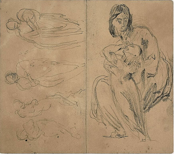 Sketches: Four Figures and Seated Mother and Child (recto); Seated Mother and Child (verso)